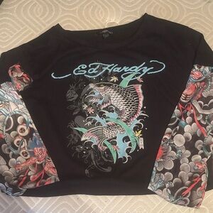 Ed Hardy Black Tee with Blue Lettering